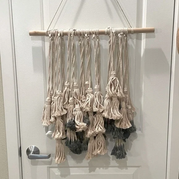 Handcrafted Cream and Blue Wall Hanging Decor - Picture 2 of 3